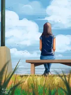 Girl at the beach painting(new style) thumbnail