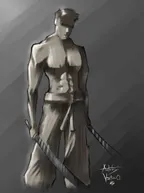 Digital Greyscale samurai sketch . thumbnail