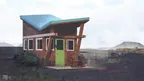 Very complex shape background painting of a mountain shed thumbnail