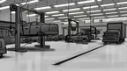 car repair warehouse concept art greyscale thumbnail